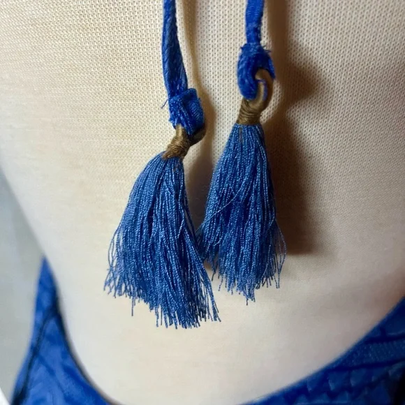 3 x $40 Zara womens blue beaded halter dress size L NWT - Picture 4 of 5